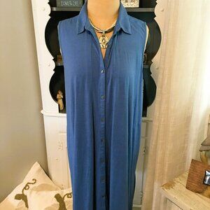 J Jill Swing Dress Size XL Button Down A-Line Pima Cotton Blue